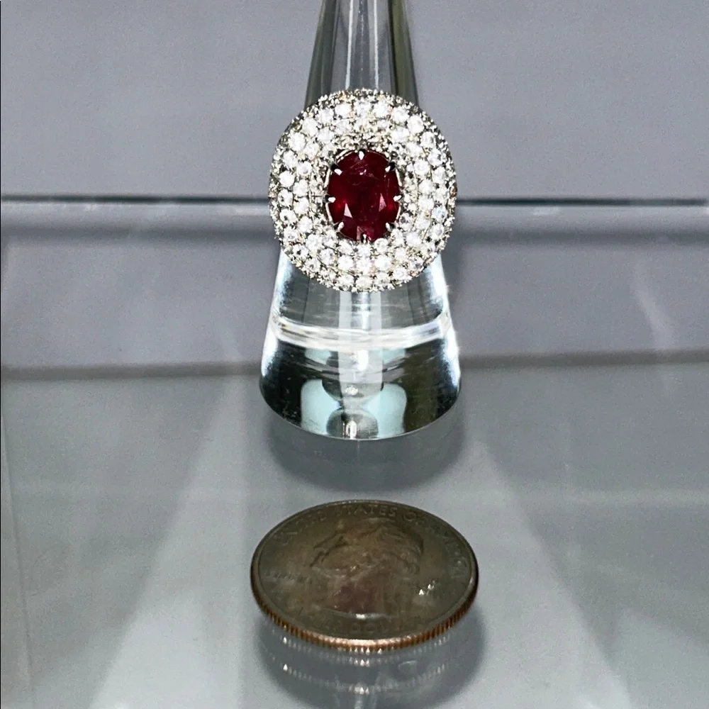 NWOT Genuine Ruby White Topaz Gemstone Gold Plated Sterling Silver Designer Ring